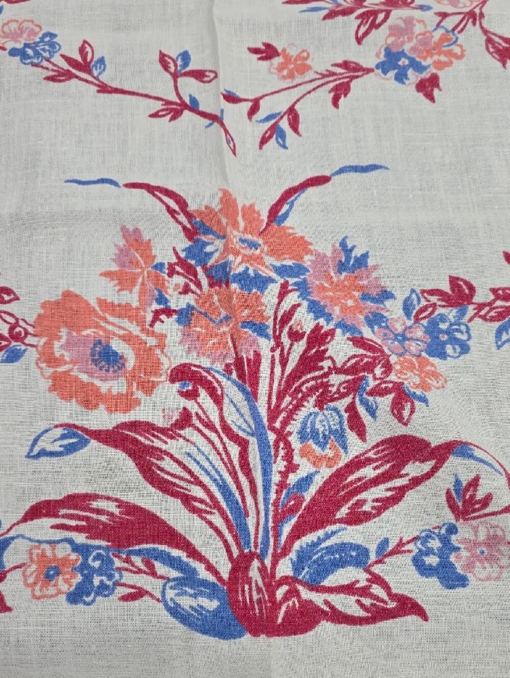 Floral Printed Tablecloth in White with Pink and Blue Accents - Picture 2 of 6